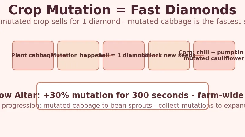 Crop mutation loop โ plant cabbage, mutation happens, sell for diamonds, unlock new seeds