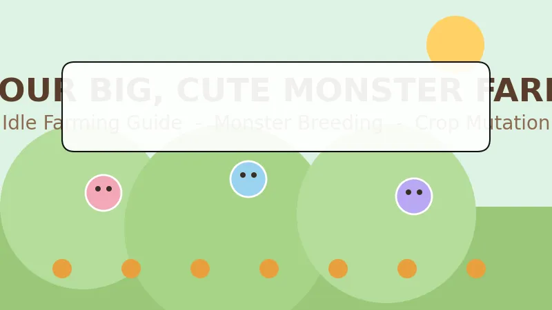 Your Big, Cute Monster Farm idle farming scene โ cute monsters work the crops while the farm grows