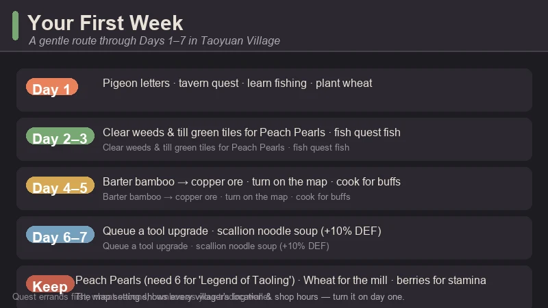 Your first week in Halcyon Days at Taoyuan — Day 1 to Day 7 checklist